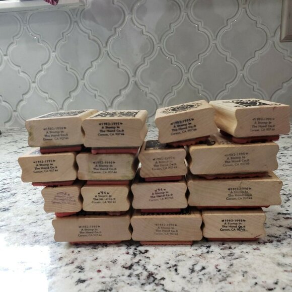 A Stamp In The Hand Co Wood Backed Rubber Stamp Lot Hearts Flowers Coffee Sun - Picture 9 of 10